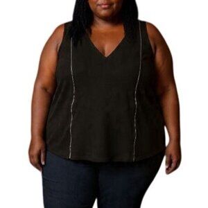 Lane Bryant Plus Size 26/28 Black V-Neck Sleeveless Zipper Detail Top
